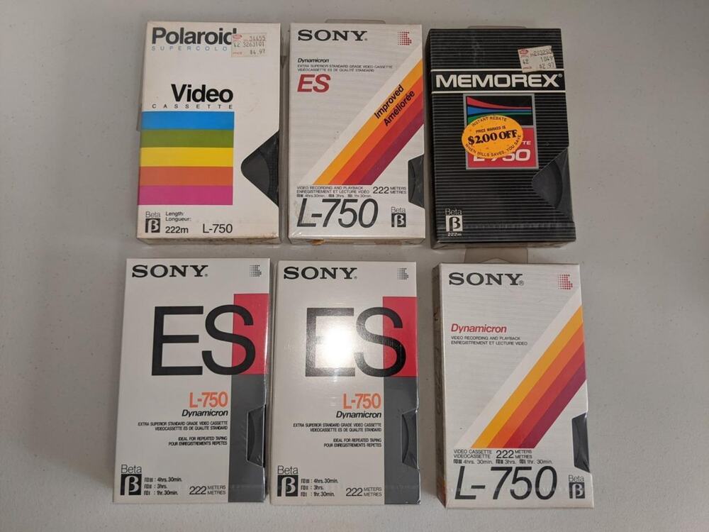 Lot 6 L-750 Sony Memorex Polaroid Tapes Sealed Unused -012048